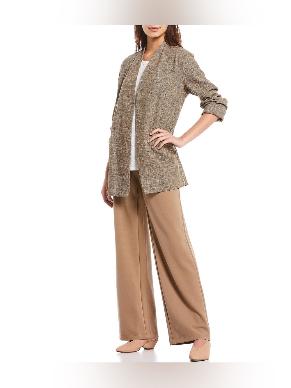Eileen Fisher Cotton Slub Tweed Jacket Driftwood Neutral Minimalist Lagenlook